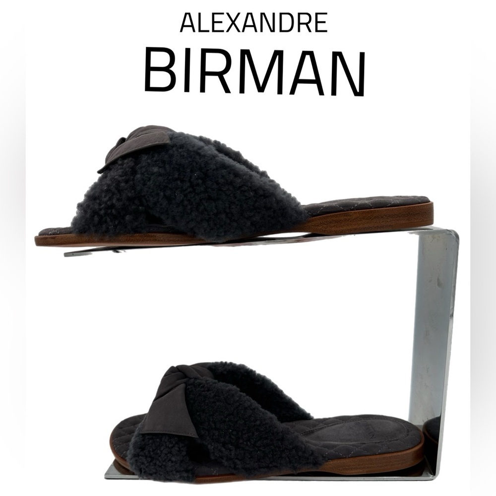 ALEXANDRE BIRMAN~ Maxi Clarita bow-embellished suede-trimmed shearling slides